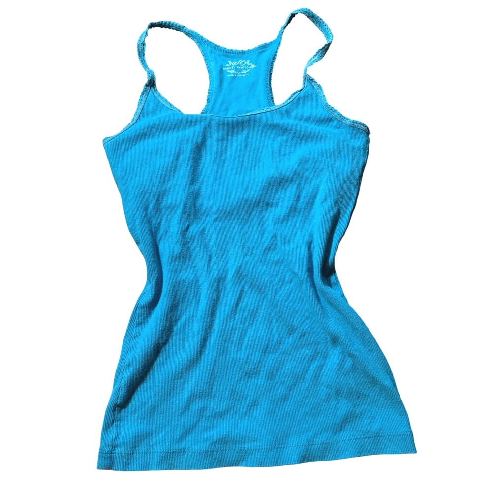 Y2K Teal Cami Blue Ribbed Racerback Tank Top Lace Trim S